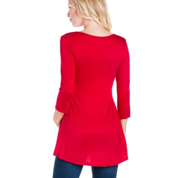 24seven Comfort Apparel Three Quarter Sleeve V-Neck Maternity Tunic Top Red NEW - Picture 5 of 10